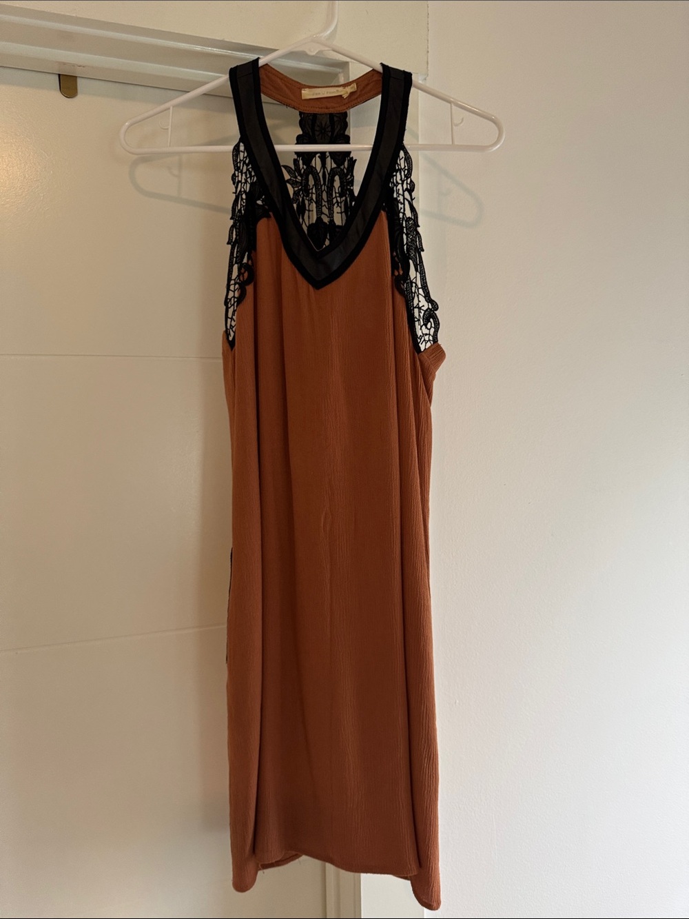 Vintage Parisian Rust Slip Dress with Black Lace Trim